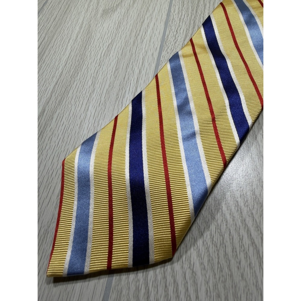 Jos. A. Bank Tie Mens One Size Yellow Silk Cotton Blend Pointed Striped Italy